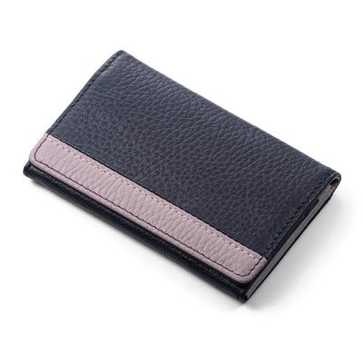 Porta-cartões Bicolor Couro Italiano Estojo para Cartões Couro Genuíno Linha Marinho x [Coral] Feminino (Abas Malva)