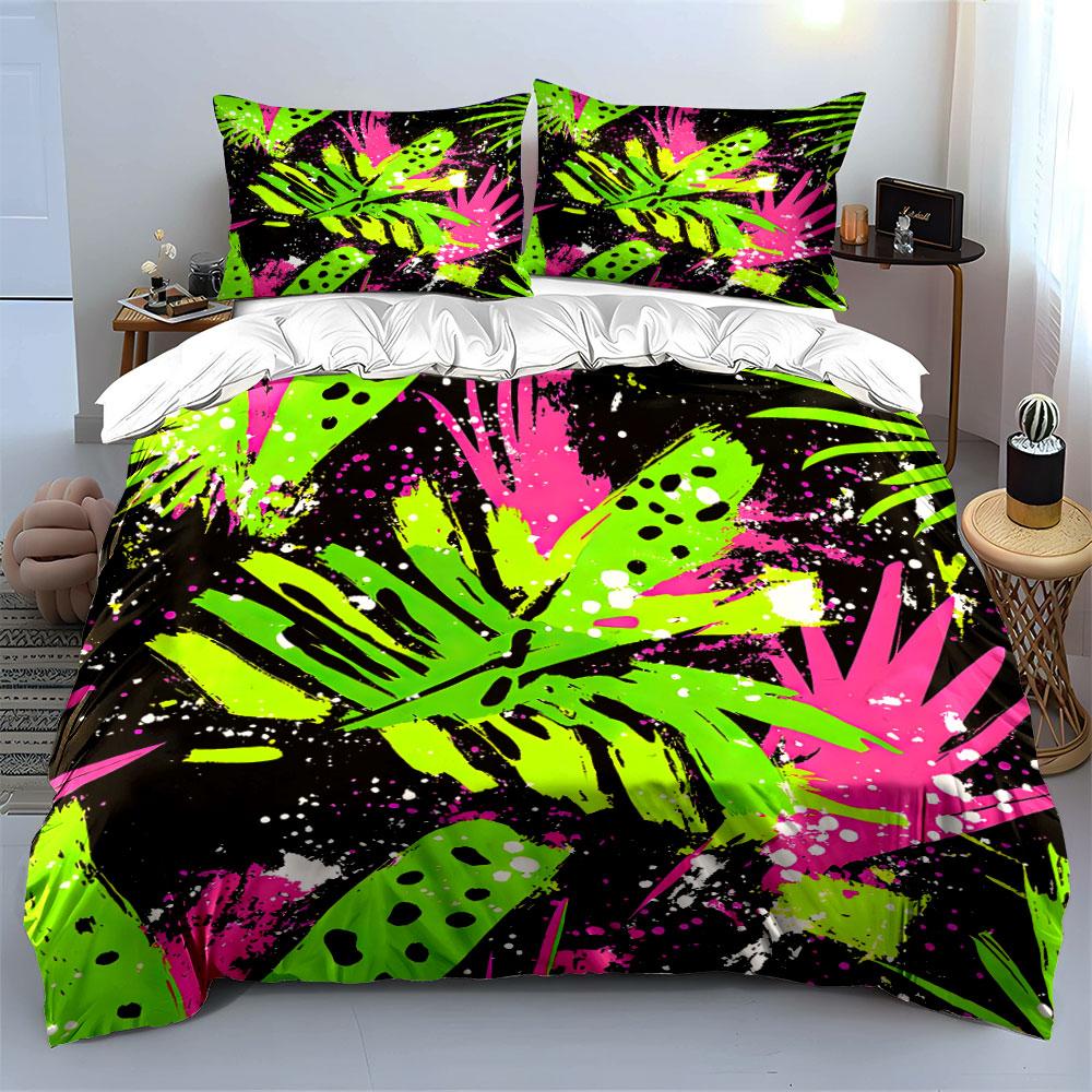 Colorful Tropical Pattern Three-Piece Set  Kid'S And Adults' Bedroom Decor, Exquisite Three-Piece Bedding Set Gift