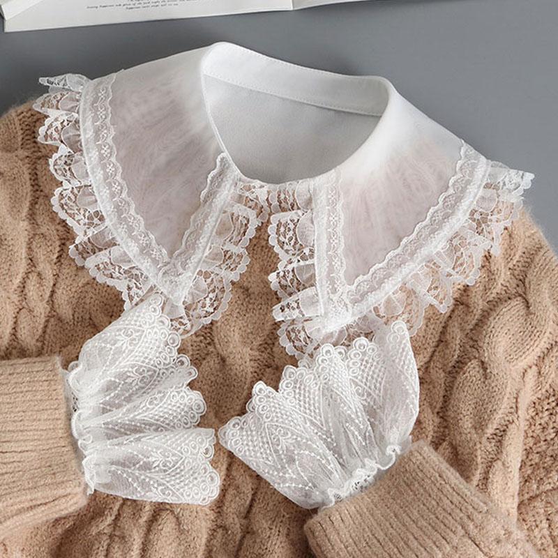 Big Lapel Lace Fake Collar Shirt White Fake False Collars Woman Removable Lady Detachable Collar and Cuff Faux Col Chemisie