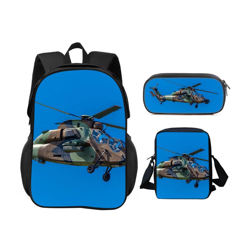 Helicopter backpack pencil case shoulder bag 3Pcs Set trendy mechanical printing new style best gift for boys or girls in school