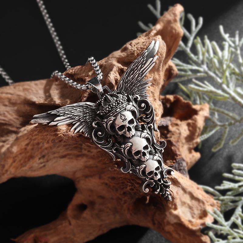 Accessories Skull Wings Style Hip-Hop Trendy Men s Pendant Necklace 60CM(Necklace Long)