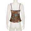 Top Canotta da Donna Estiva con Spalline Sottili, Stampa Floreale Paisley, Rete Trasparente, Nodo Frontale, Vestibilità Aderente