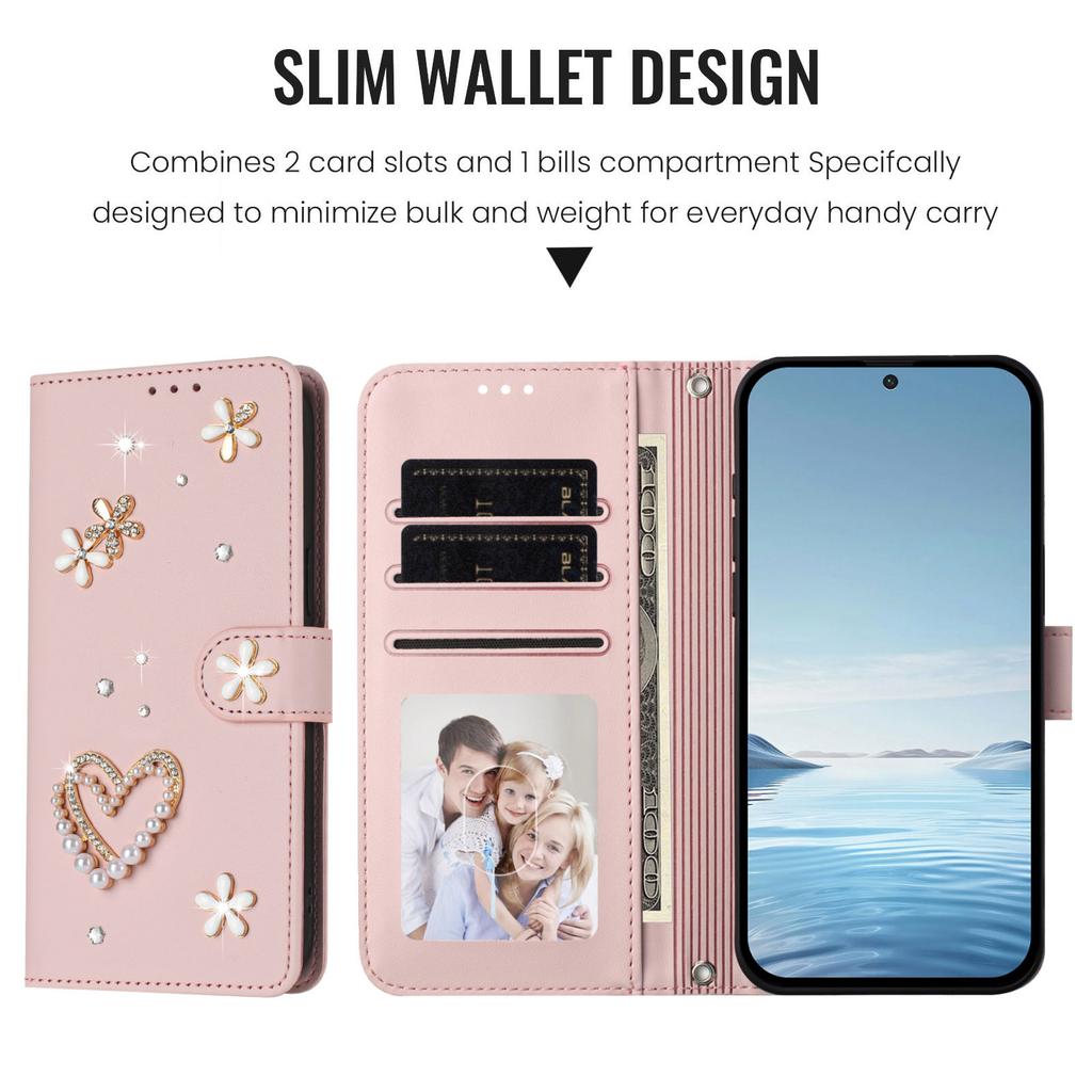 Small fresh diamond double-layer love flower suitable for Huawei Honor 600 Lite solid color leather pattern card leather case