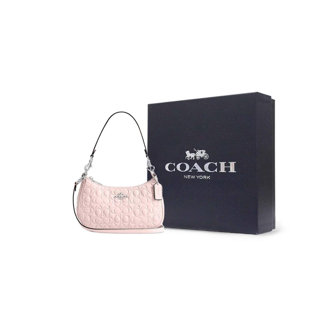 Coach Teri 24 Removable Shoulder Strap Leather Shoulder Bag Medium Pink Women Shoulder Bag CY774-SVB5