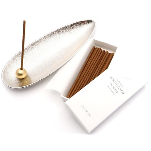 White Sage Incense Stick and Incense Holder Set (2-Piece Set) Beginner's Kit for Purification, 30 Incense Sticks, 100% Natural, Made In Japan, Incense