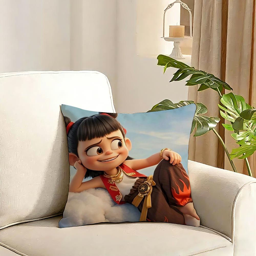 Popular Chinese Mytho Animation Nezha Cushion Cover Reversible Plush Pillow Cover Soft Fluffy Home Decor for Sofa Bedroom