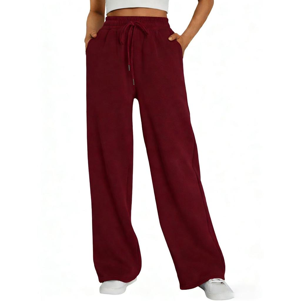 Women's Wide-leg Sports Pants, High-waist Loose Casual Pants, Drawstring Sports Flared Pants, Jogging Pants with Pockets