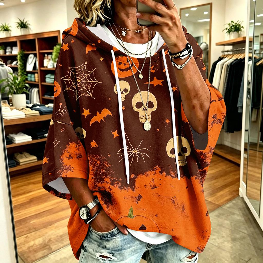 Women's Halloween Print Hoodie Loose Fit Casual Pullover