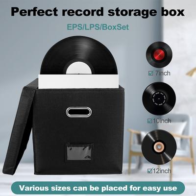 Skládací box na vinylové desky Stohovatelný organizér na alba s víkem Pojme AŽ 50 desek Praktický box na desky do skříně