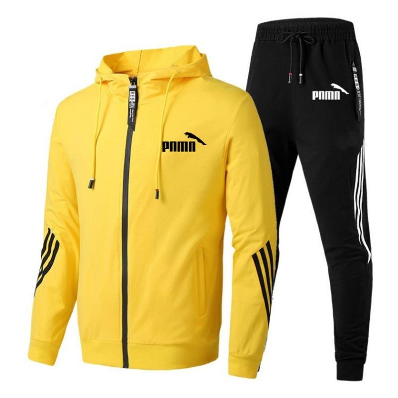 Tuta da Ginnastica da Uomo Primavera Autunno Casual Set 2 Pezzi Felpa con Zip e Stampa Pantaloni Jogger