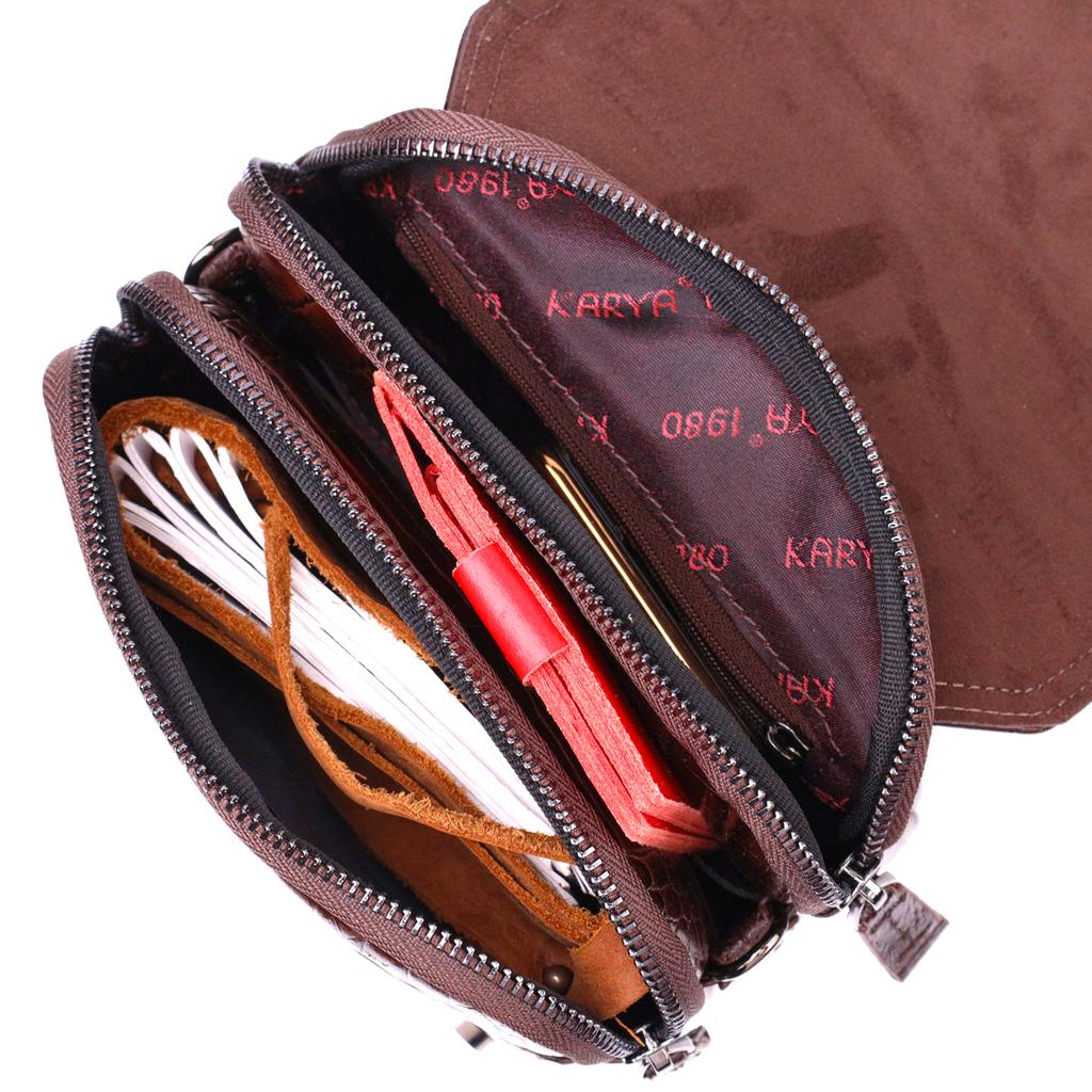 Men's Vertical Bag Made of Genuine Leather with Crocodile Embossing KARYA 21946 Brown