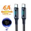 111W Cable 6A Super Fast Charging Cable USB-C Type-C Nylon Braided With LED Digital Display For Samsung Xiaomi Phone Data Cord