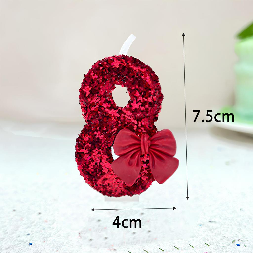 1pcs Number 0-9 Girl's Heart, Red Bow Candles, Birthday, Year One, Children's Coming of Age, Proposal, Anniversary Party Candles