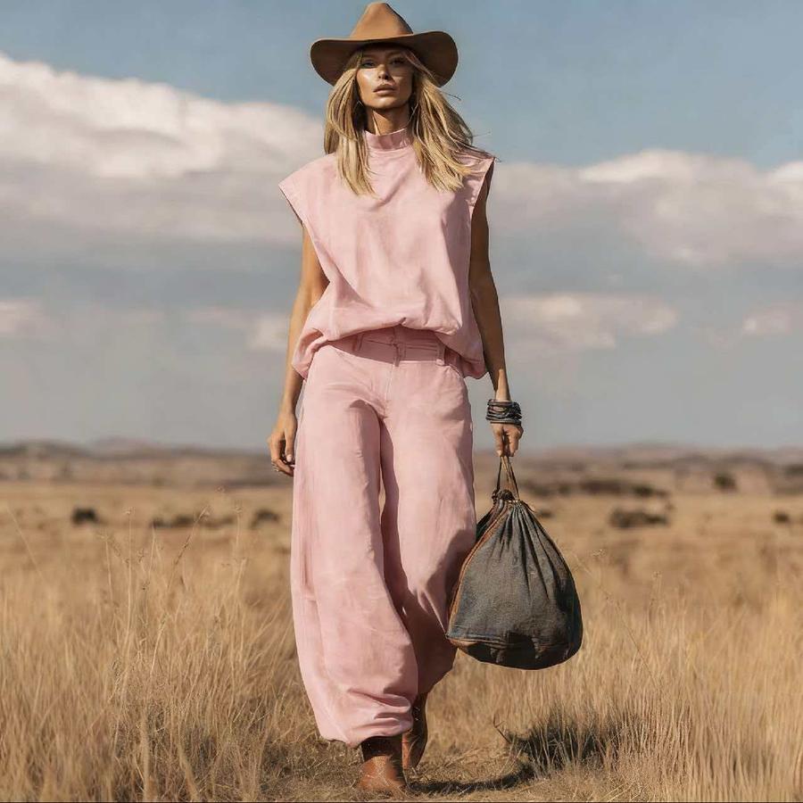 Mode Ny Stil Västerländsk Stil Ärmlös Vida Ben Fållad Fuskpäls Set