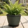 Garden Flower Pots with Trays 12 Inch Thickened for Outdoor Indoor, Plastic Leaf-Pattern Texture Large Planters Planter Drainage Hole & Saucer,