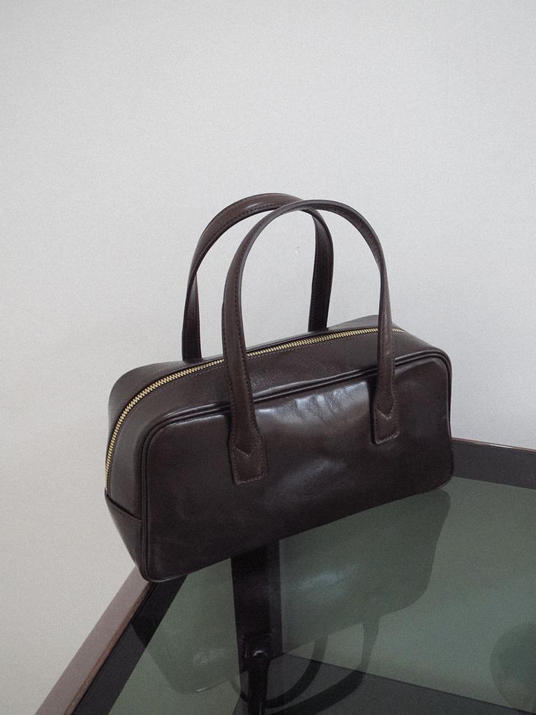 Reframe New Frame Tote Bag Series Italian Cow Glossy Leather Small Size Marron Brown