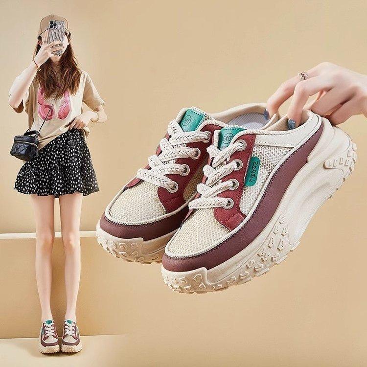 2025 Summer Baotou Half Slippers Outer Wear Women's Explosion Hollow Thick Sole Go Out Office Workers Fashion Versatile Lazy Shoes