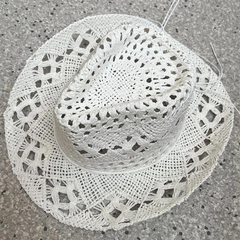 Summer Bohemian Shell Straw Hat Beach Women Men Cowboy Hats Wooden Beads Hollow Out Western Wide Brim Sun Hat Holiday Cap
