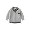 Kids False Two-Piece Sweaters Spring and Autumn K-style Boys' Shirt Patchwork Clothes Baby Boys' Lapel Gingham Shirt