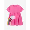 European and American Style Soft and Waxy Girls' Short-Sleeved Dress Summer Rose Red Rainbow Embroidered Knitted Skirt Casual Princess Skirt
