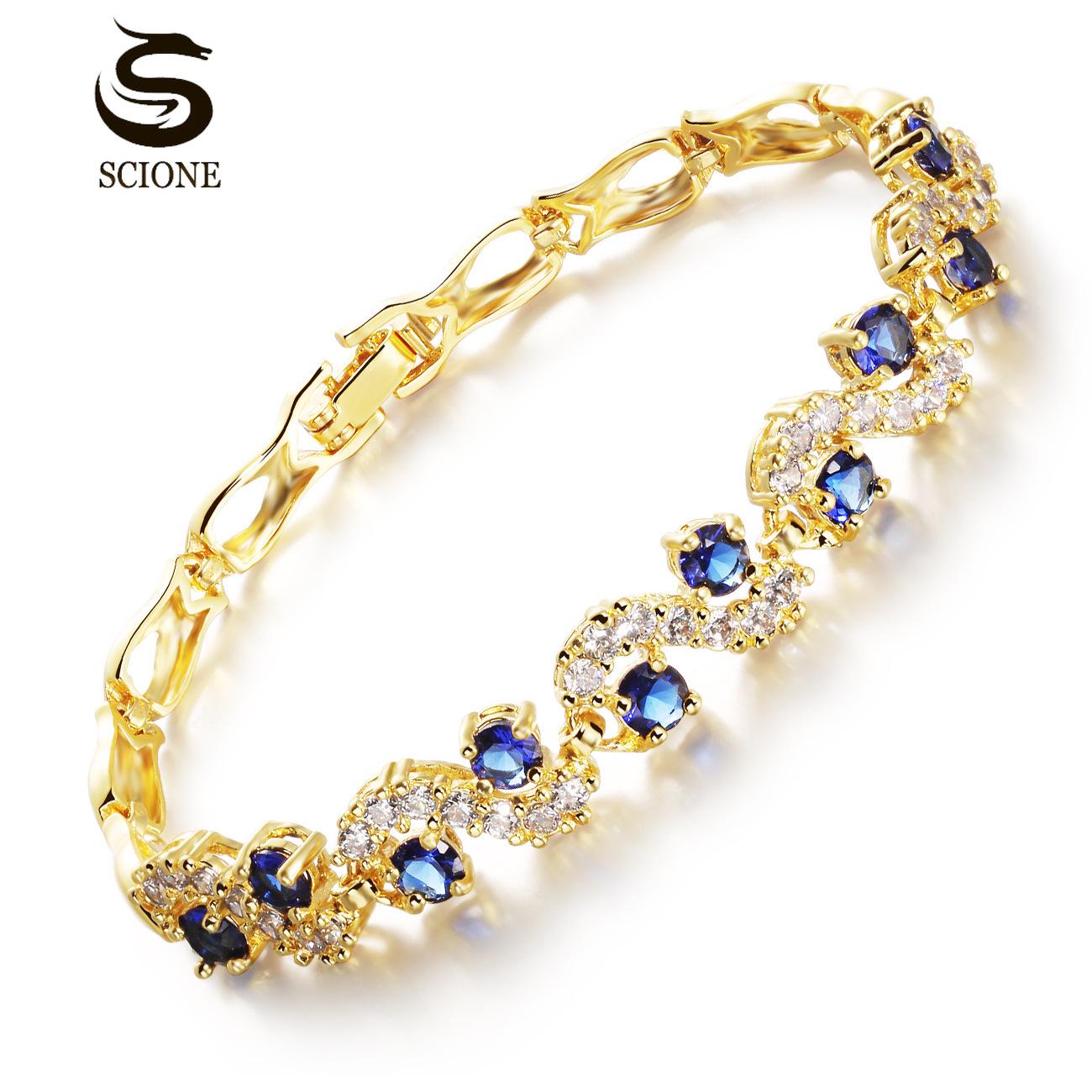 SCIONE Мода Платина Золотой Браслет Золотые Женские Аксессуары 18.5cm золотой/синий