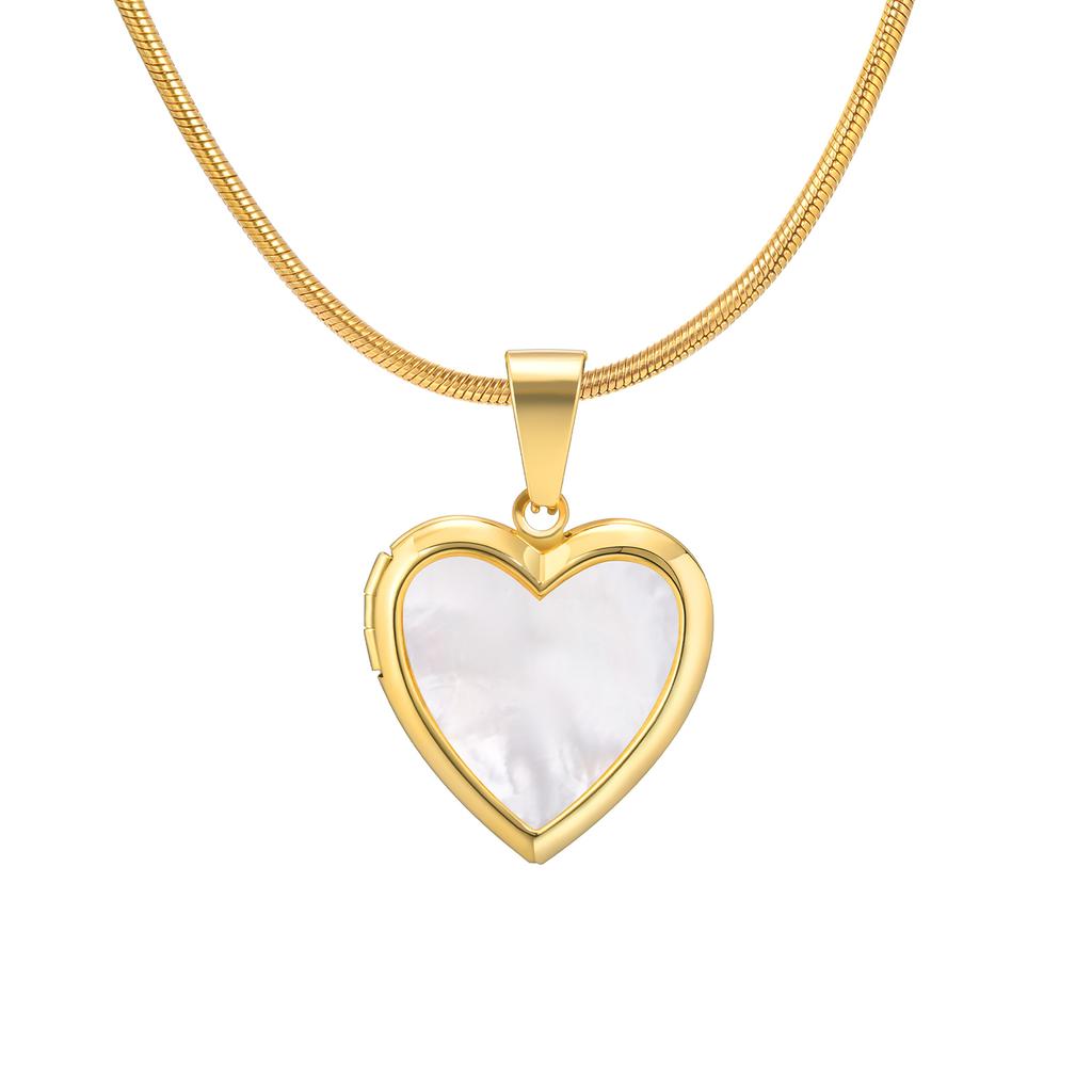 Women's Heart Shape Locket Pendant Necklaces Stainless Steel Snake Chain Necklace Trendy Jewelry Gift