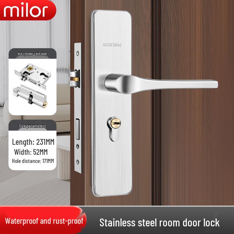 Universal Interior Door Lock Set: Silent Three-Piece Black Handle for Bedroom or Old Door Replacement