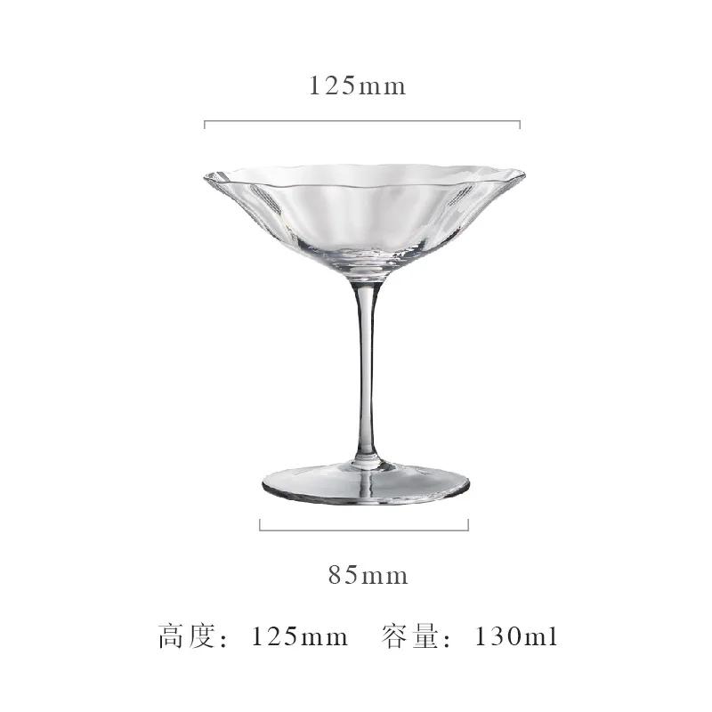 Home Light Luxury Retro Vertical Stripes Flower Wine Glass Goblet Crystal Glass Pink Green Champagne Cup Cocktail Martini Cups