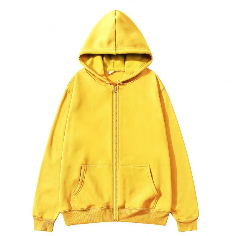 Unisex Hooded Zip-Up Sweatshirt Solid Color Casual Long Sleeve Pullover Winter Loose Fit
