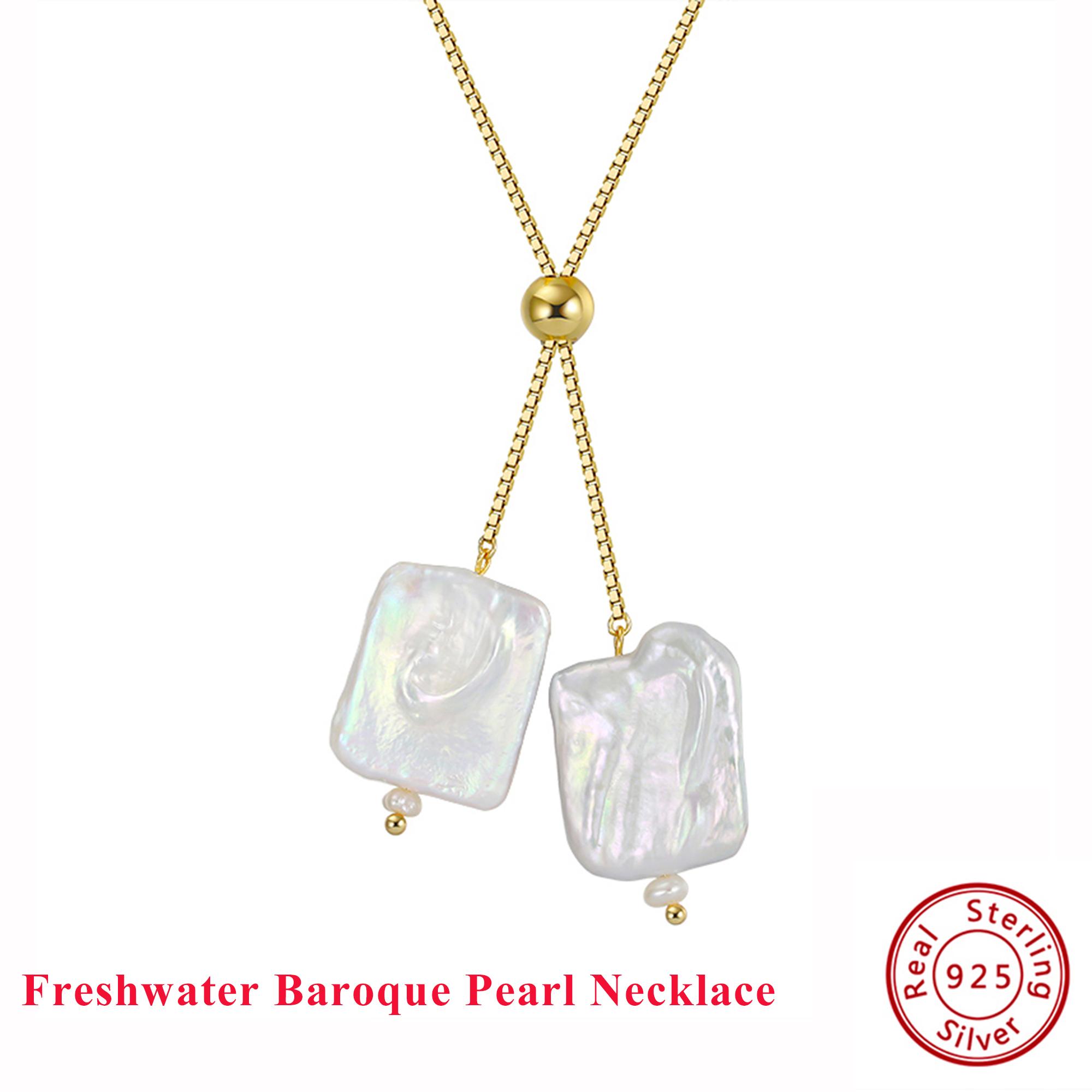 

EFFIE QUEEN Genuine 925 Silver 14k Gold Baroque Pearl Pendant Necklace Natural Jewelry for Women Wedding Party Fine Gift GPN14