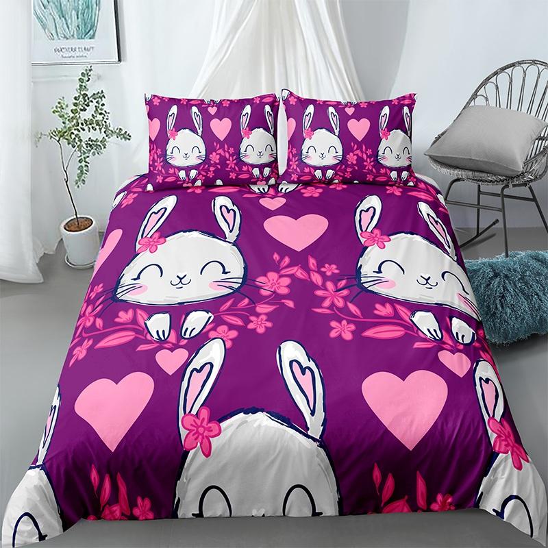 Cat Flowers King Queen Duvet Cover Cartoon Kitty Floral Bedding Set For Kids Lovely Animals Black 2/3pcs Polyester Quilt Cover