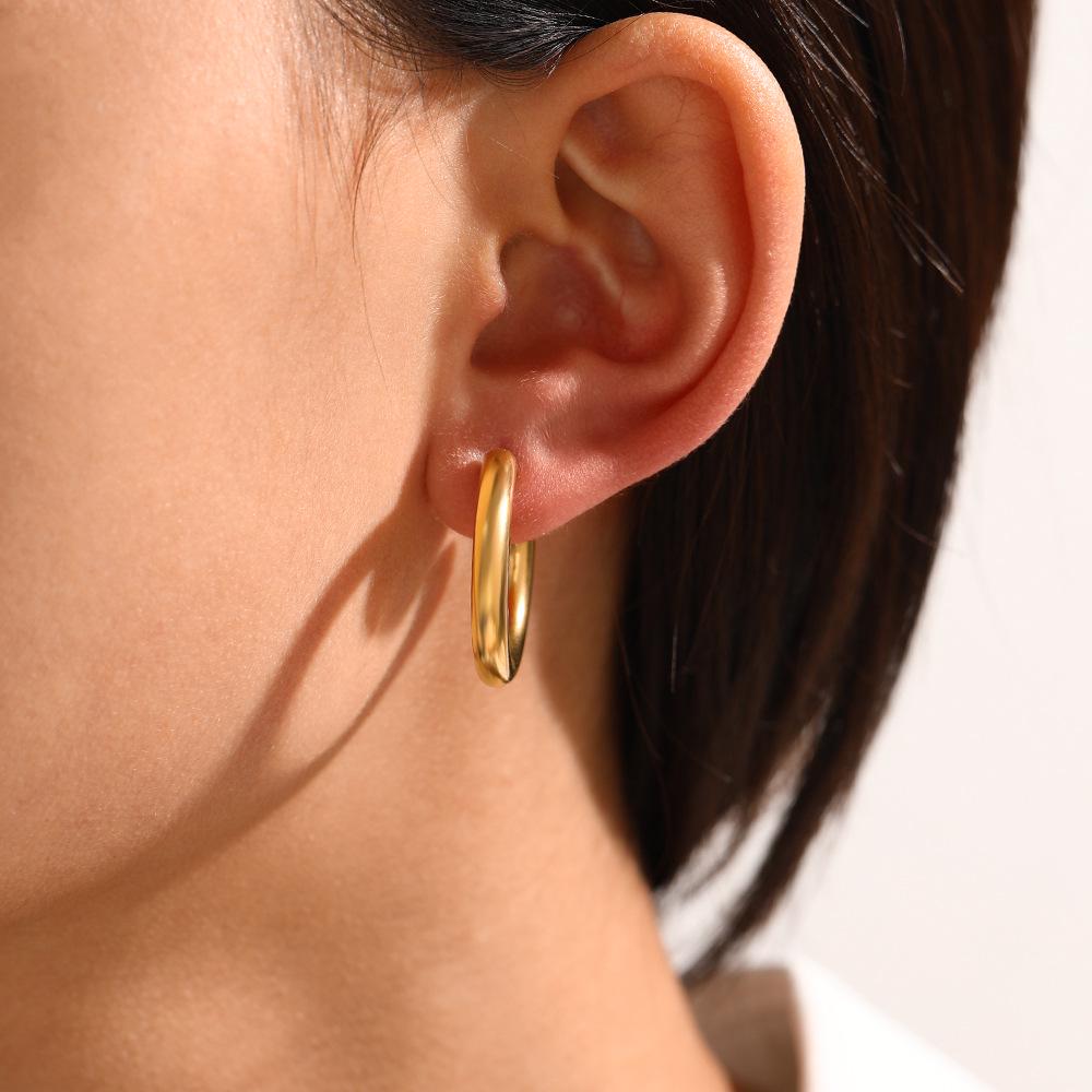 European and American Fashion Simple Plain Hoop Earrings: 20/25/30/40/50mm Stainless Steel Women's Hoop Earrings