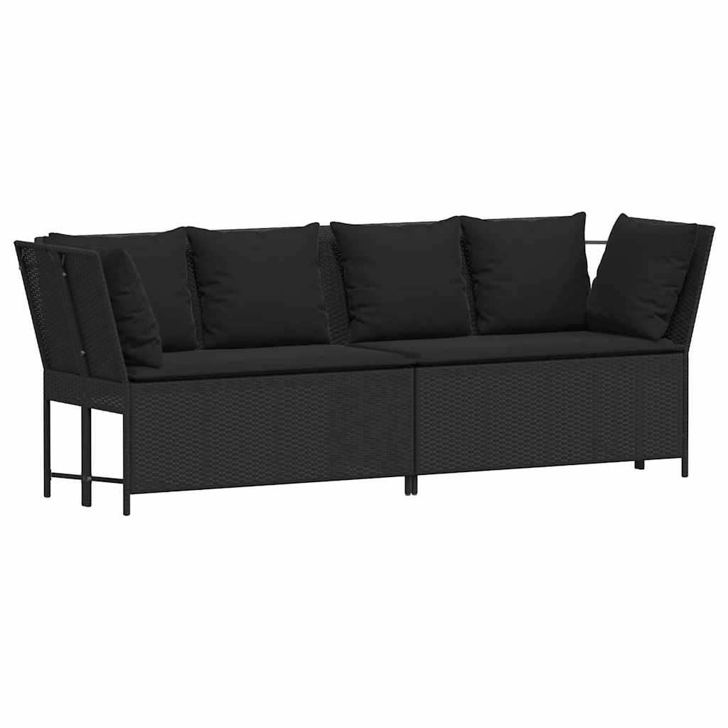 Garden Sofa with Cushions Black Poly Rattan