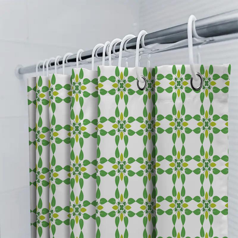 Customizable Floral Shower Curtain With Your Name Personalization For Bathroom Decor Green Yellow Geometric Design