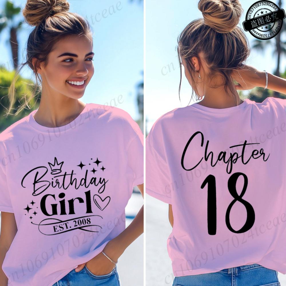 Geburtstagskind Est. 2008 Damen T-Shirts Lustige Geschenke für Mädchen T-Shirts Kapitel 18 18. Geburtstag Mädchen Grafik-Tops Damenbekleidung