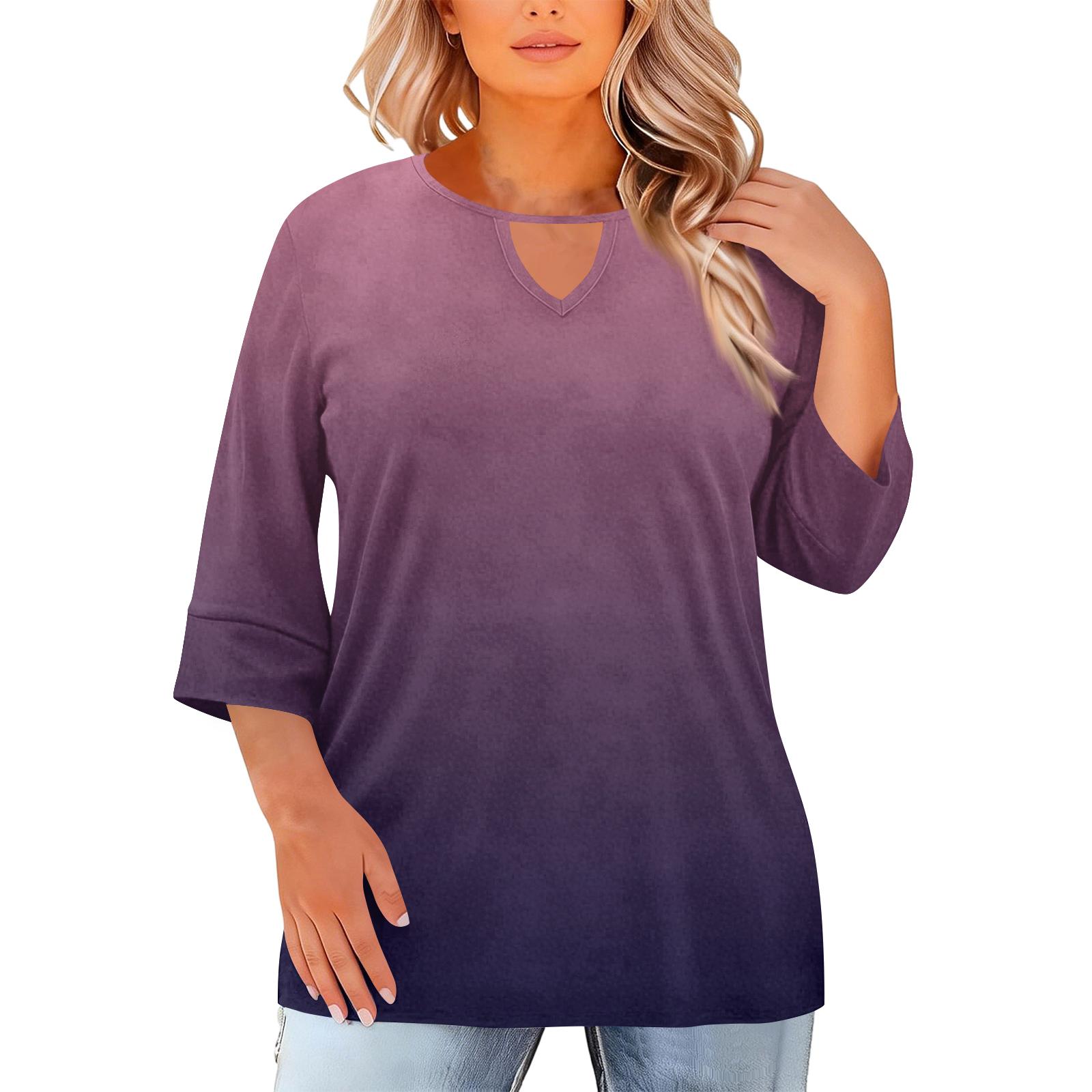 

Women s Fashion Casual Round Neck Three-Quarter Sleeve Oversized Print Top L