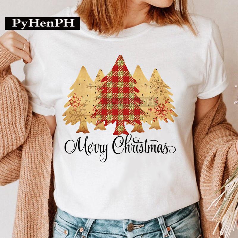 Summer Christmas Elk Printed T-shirt for Men Women Cotton Loose Round Neck Short Sleeve T-Shirts Unisex