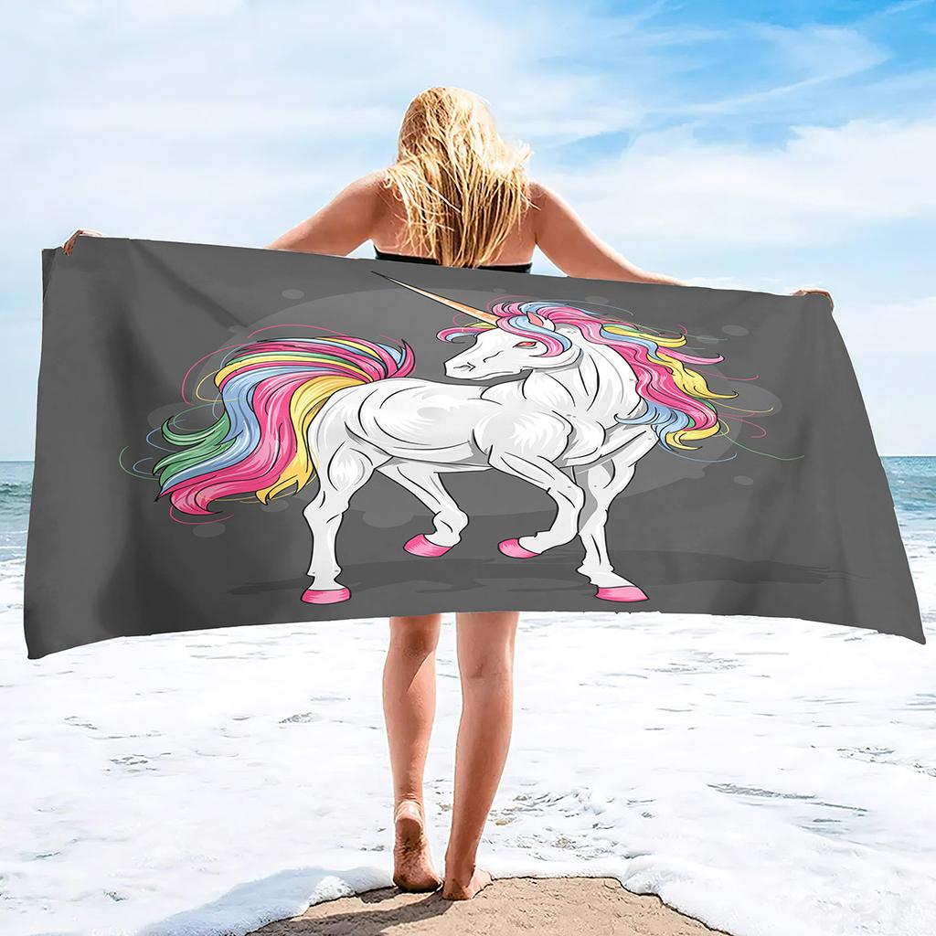 Cartoon Unicorn Pattern Seaside Vacation Beach Towel Swimming Bath Towel Microfiber Towel