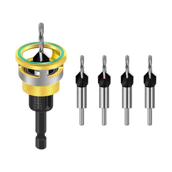 Countersink Drill Bit Set Adjustable Depth Stop Drill Bits Adjustable Hex Wrench Spiral Flute HSS M2 High Speed Steel 4-Edge Drill Bits