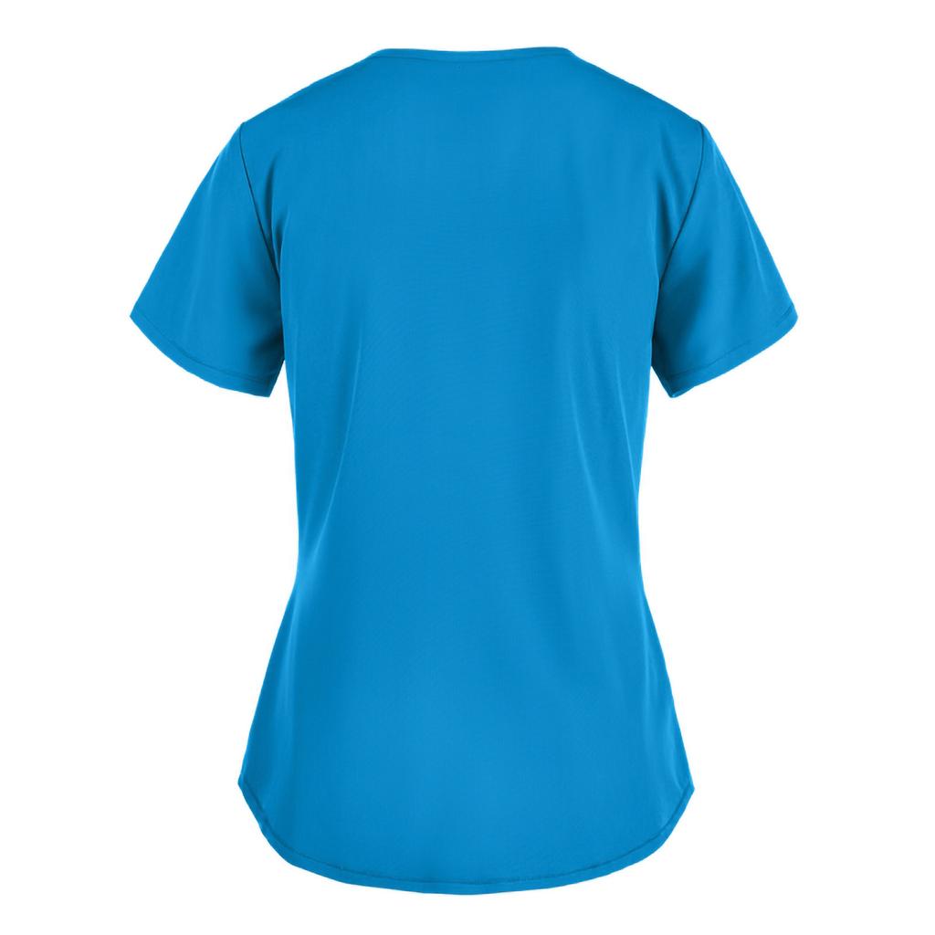 Women Short Sleeve V-neck Tops Working  Solid Color Pocket Blouse