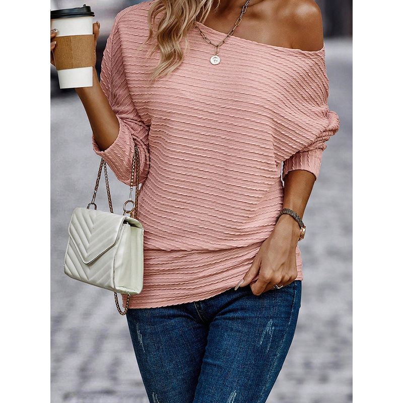 One-Shoulder Cold-Shoulder Bottoming Shirt for Women European and American Leisure Easiest for Match Pure Color Knitting Long Sleeves Tops Women
