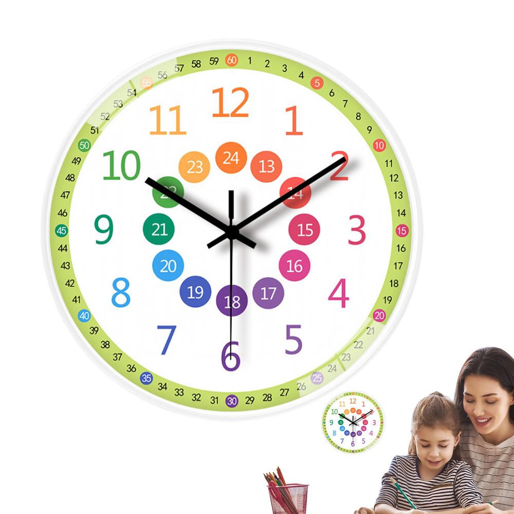 Teaching Time Clock For Kids 8-Inch Kids Room Wall Decor Analog Clock Non Ticking Telling Time Teaching Clock Silent Learn To