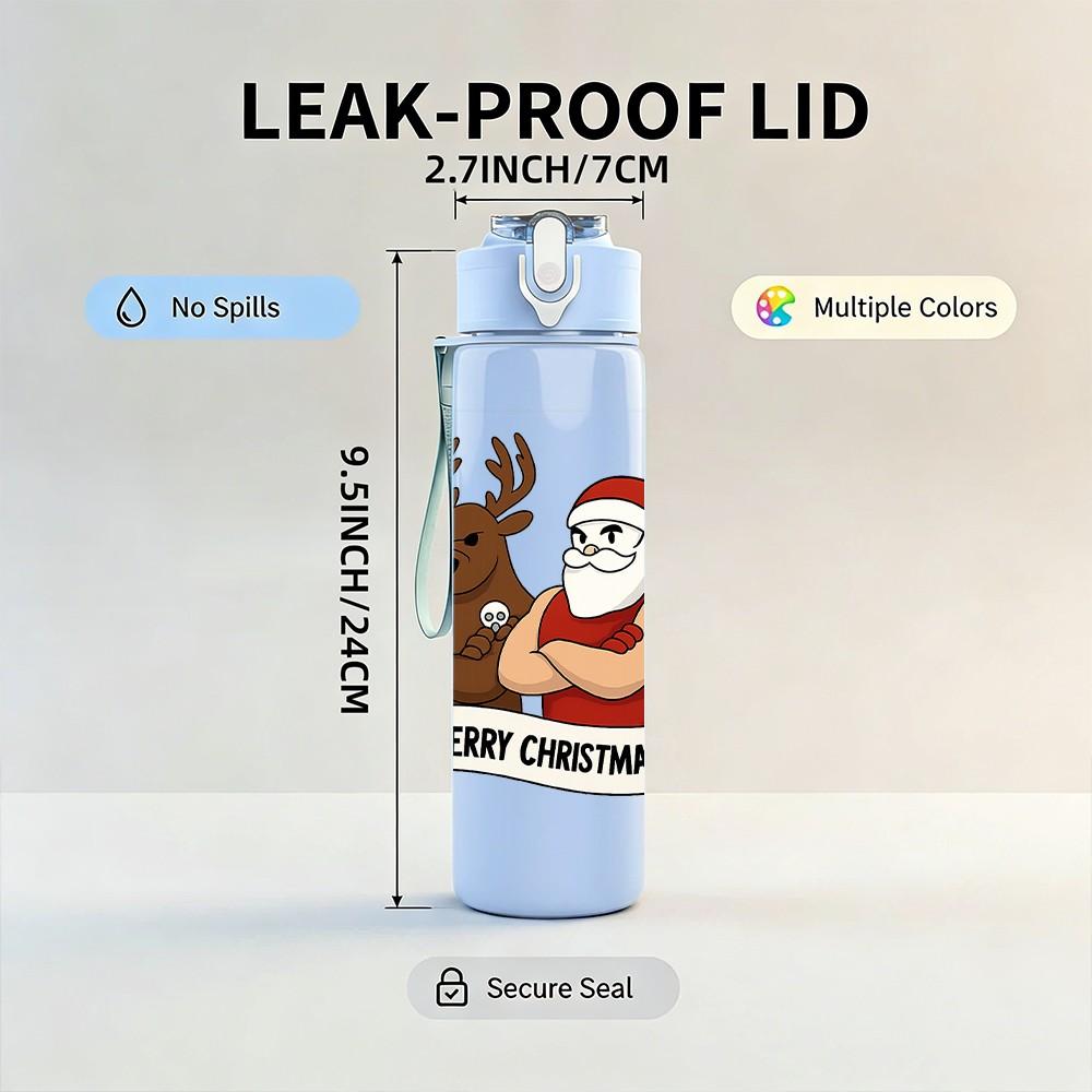 1PC Santa Deer Christmas 750ml Color Plastic Sports Water Bottle Leakproof Flip Straw Lid Suitable for Sports Office Home Use