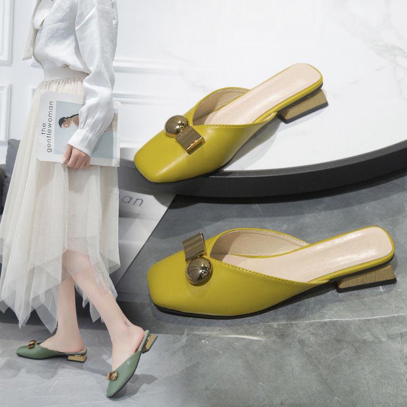 Taille 35-40 femmes pantoufles en cuir Pu en plein air talons hauts sandales bohème résistant à l'usure antidérapant bureau dame sandales à bout carré