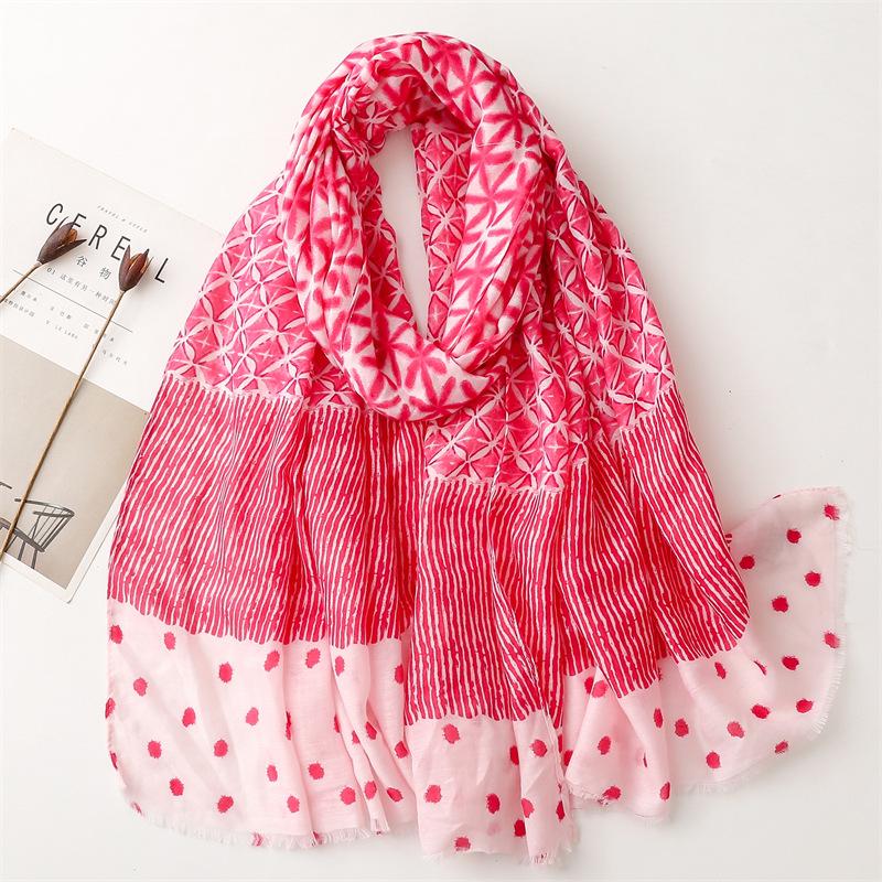 2024 Neuer Seidenschal aus Baumwolle und Leinen mit Handgefühl für Prominente, kleine frische Tupfen, Schneeflocken, weicher Schal mit Fransen für Frauen