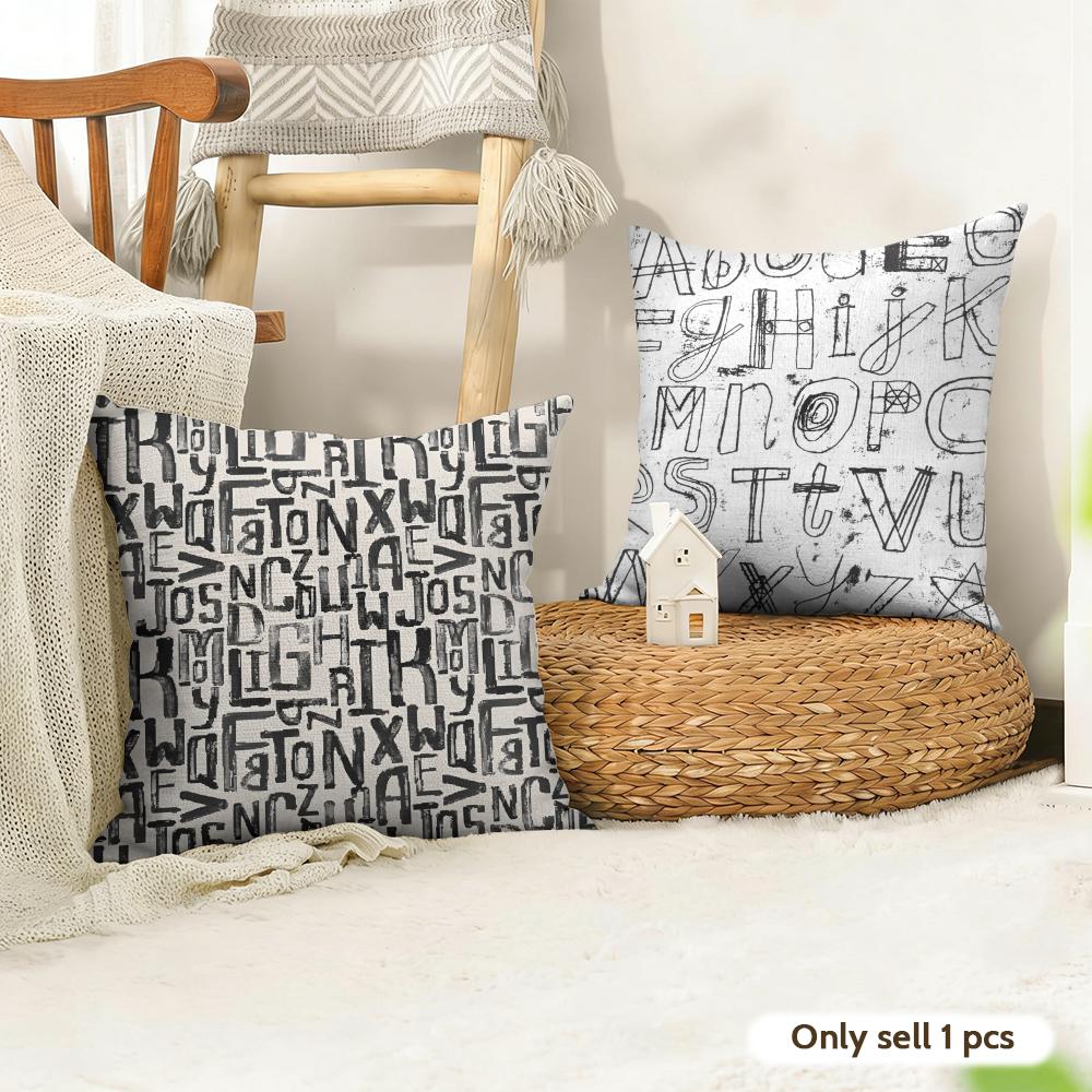 Handwritten Fonts Pattern Cushion Cover Natural Linen Pillow Cover Double-Sided Print Cushion Cover For Sofa Home Decor