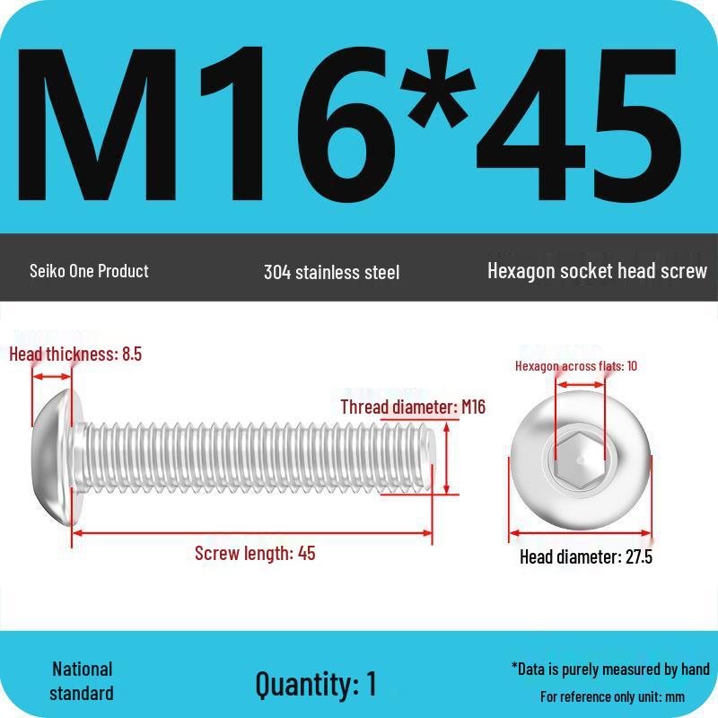 304 Stainless Steel Pan, Half, and Round Head Hexagon Screws (M2-M12)