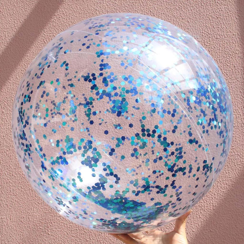 PVC Inflatable Transparent Beach Ball with Blue Sequins for Water Play and Photo Props
