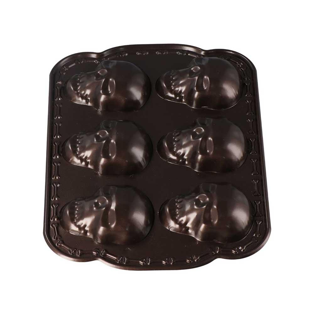 Bronze Color Skull Baking Cake Mold 6 Grids Baking Pan Bakeware Halloween Skull Cake Pan  Halloween