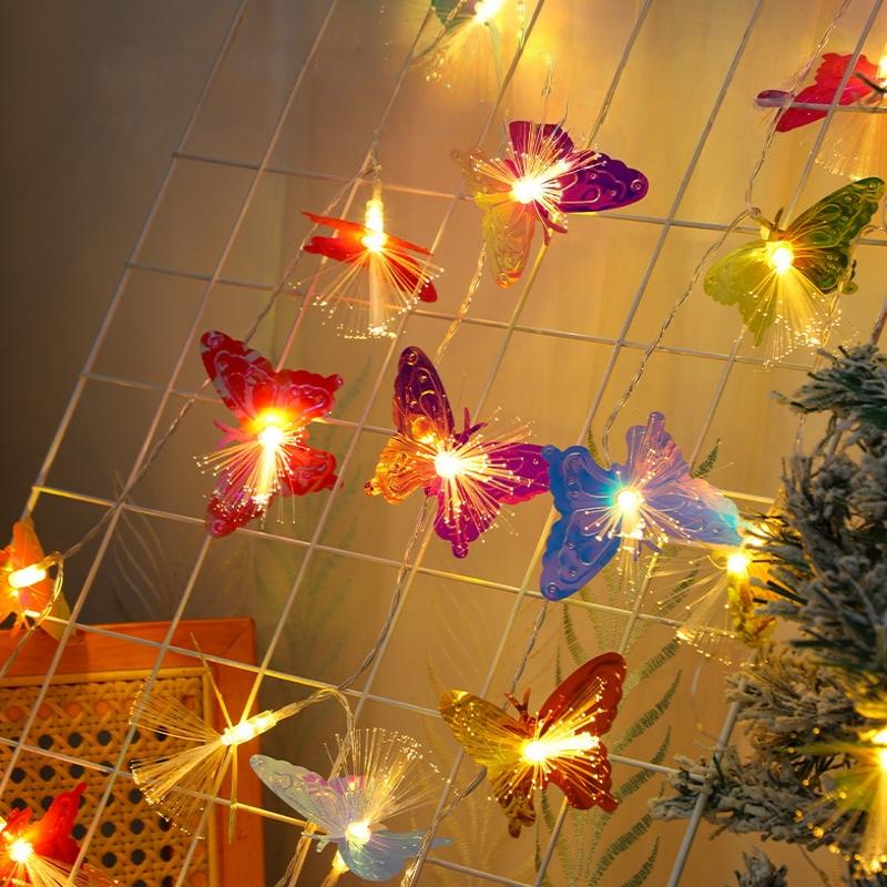 20/40 LEDs Fiber Optic Butterfly Light Flashing String Light Starry Outdoor Halloween Christmas Atmosphere Decoration Light